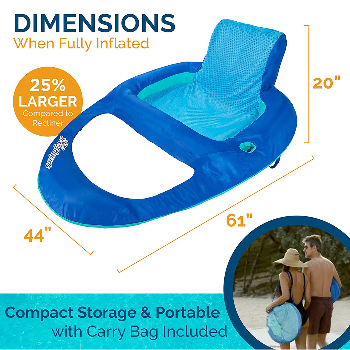 Dark & Light Blue Inflatable Floating Chair with Cup Holder (2 Pack) T381