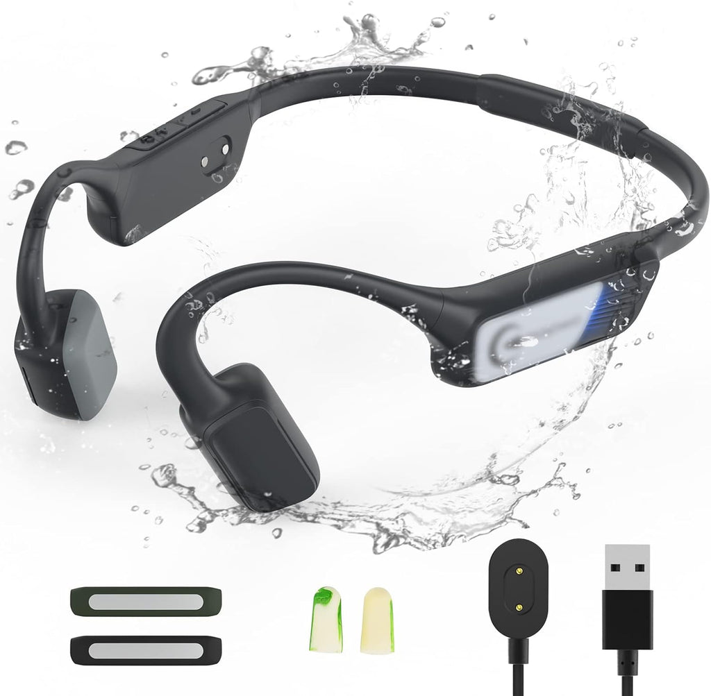 Bone Conduction Wireless Bluetooth Open-Ear Headphones with Mic, IP67 Waterproof Earphones (Grey) Z481365