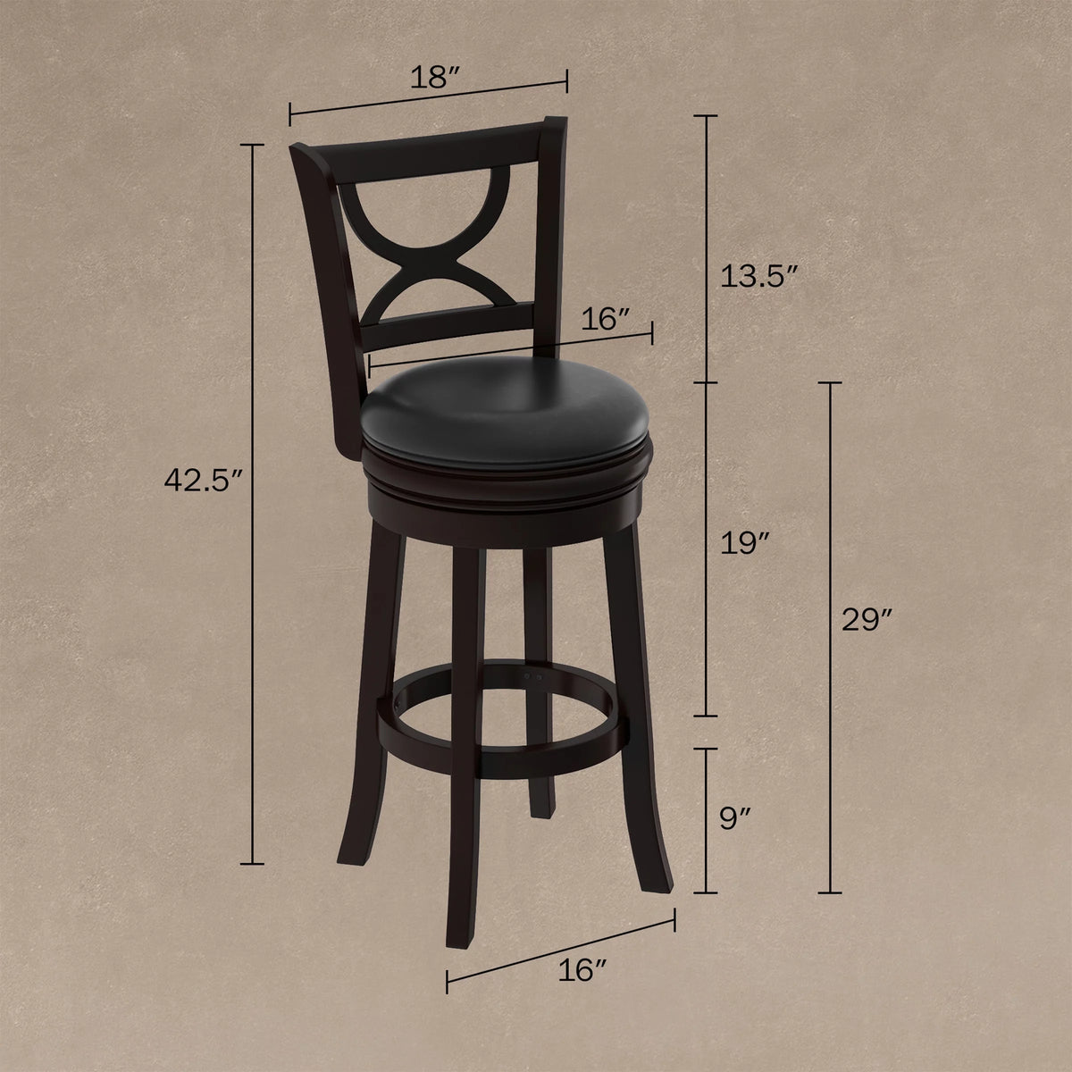Black Faux Leather Swivel Wood Bar Stool V65976