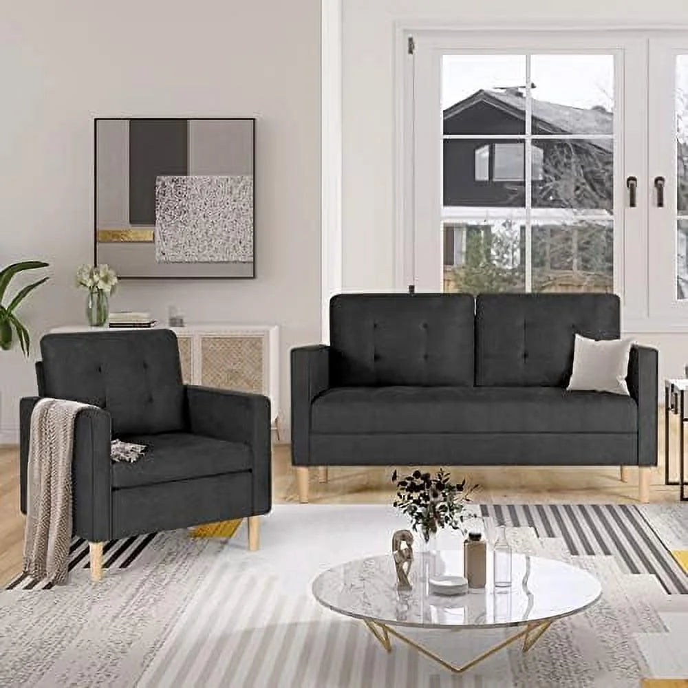 57" Tufted Loveseat and Chair Set of 2 M657
