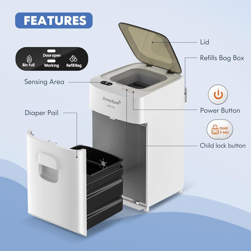 Diaper Pail Odor-Locking Individually Sealed Baby Diaper Pail Smart Trash Can Full-Automatic Packing Self-Changing O7960