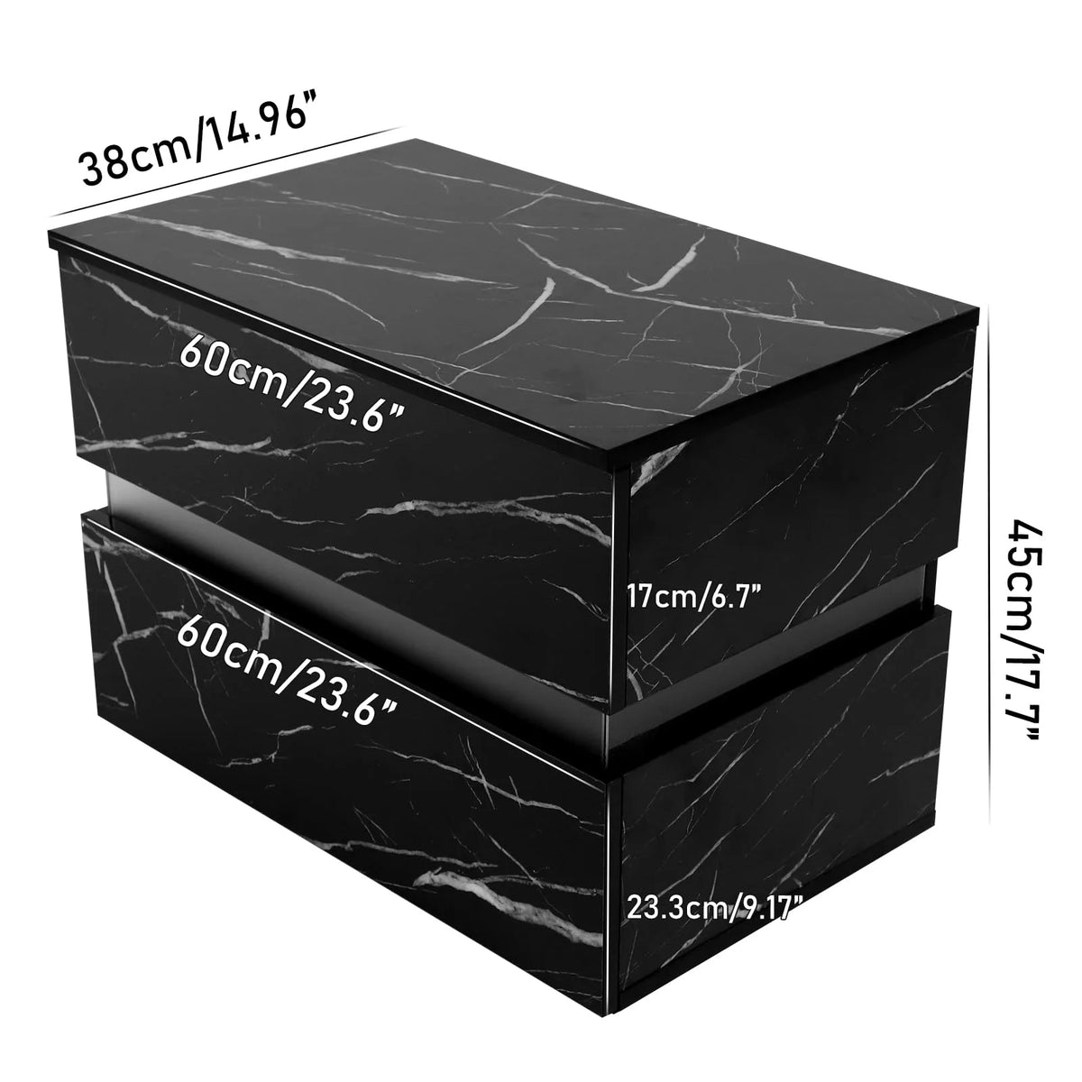 Black High Gloss LED Nightstand Set of 2 with 2 Drawers B65252