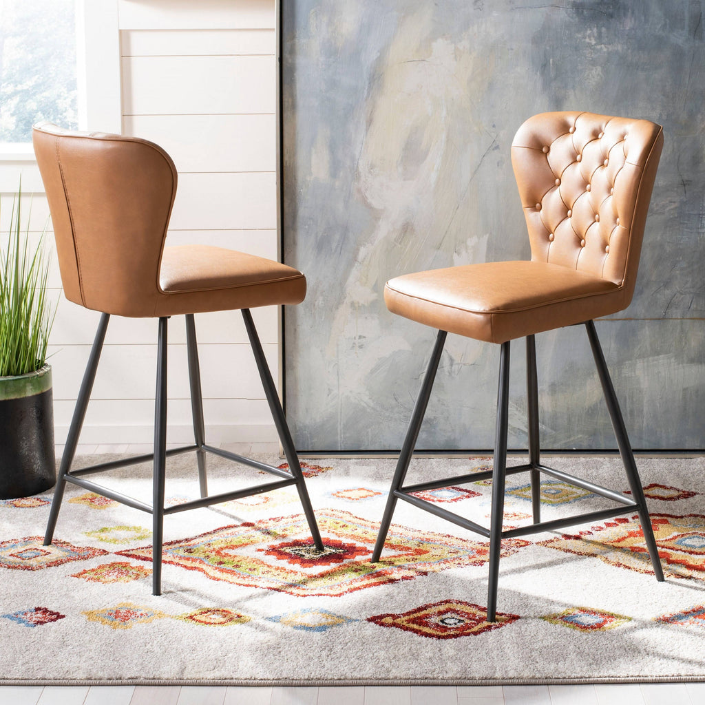 Camel Leather Tufted Swivel Counter Stool Set of 2 B462