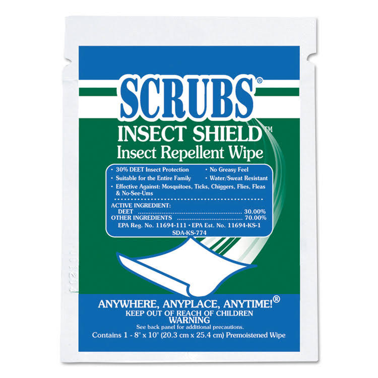 Insect Repellent Wipes, 8 x 10, White, 100/Carton F5167