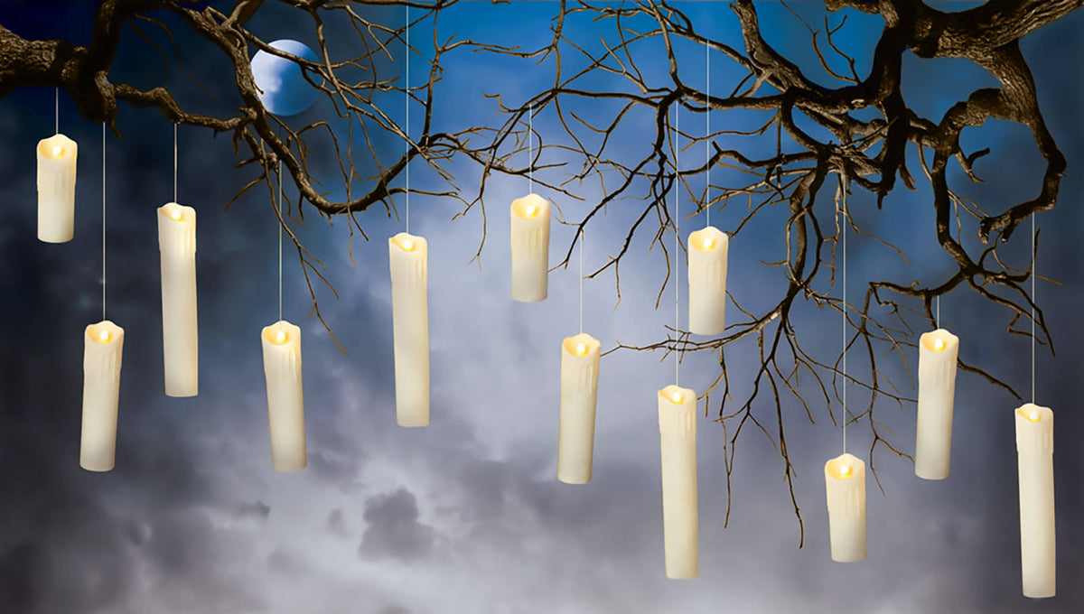 Set of 12 Battery Operated Floating Hanging Candles L41404