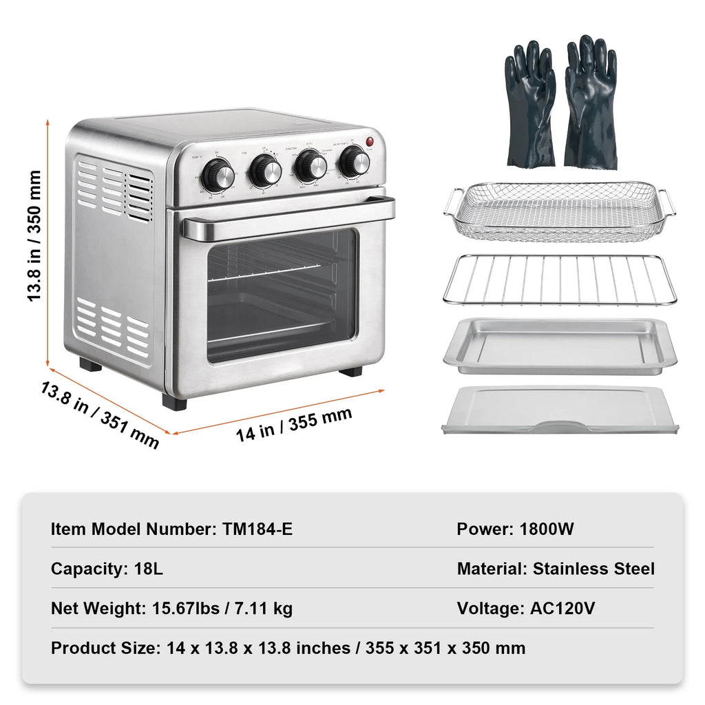 7-IN-1 Air Fryer Toaster Oven 18L Stainless Steel 1700W I943444