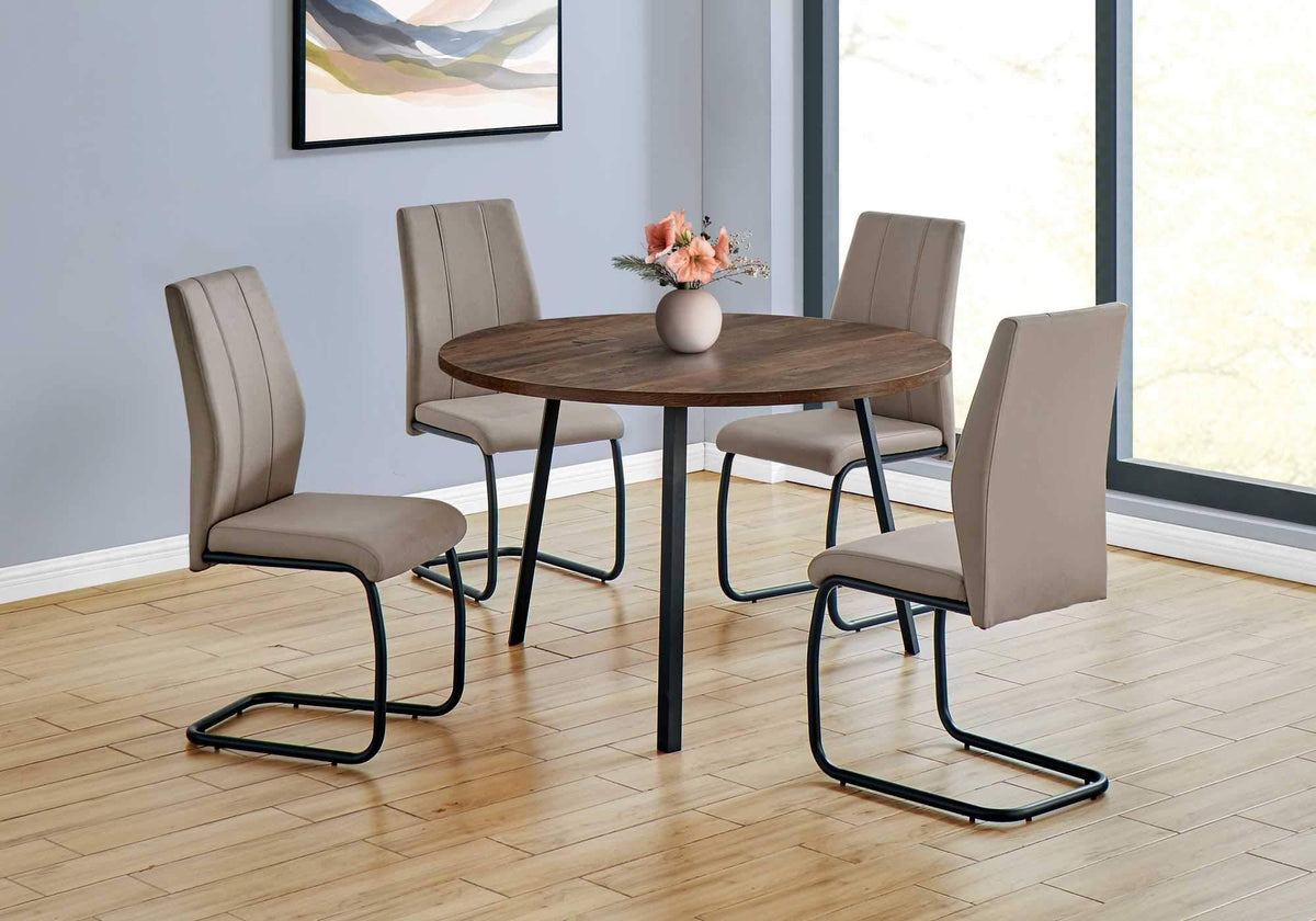 Round Dining Room Table with Brown Reclaimed Wood and Black Metal O335