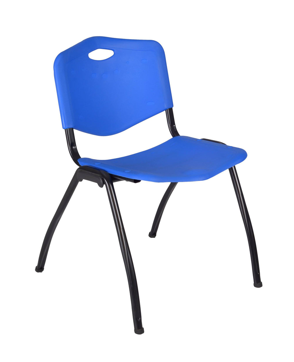 Beige Square Breakroom Table with 4 Blue Stack Chairs Q45059