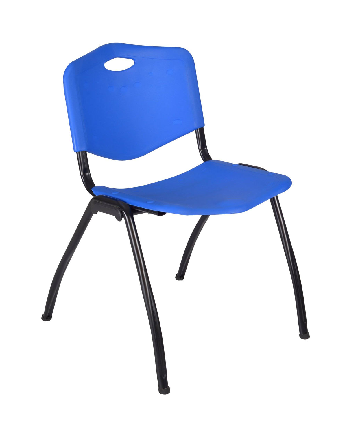 Beige Square Breakroom Table with 4 Blue Stack Chairs Q45059
