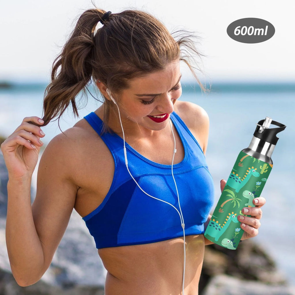 Dinosaur Green Stainless Steel Insulated Water Bottle with Straw Lid S936