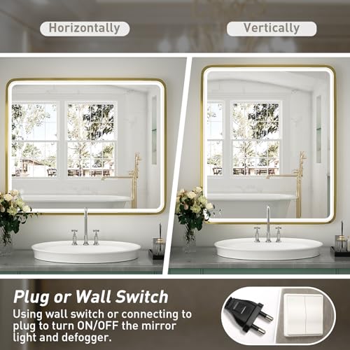 Black Metal Frame LED Bathroom Mirror Q1357