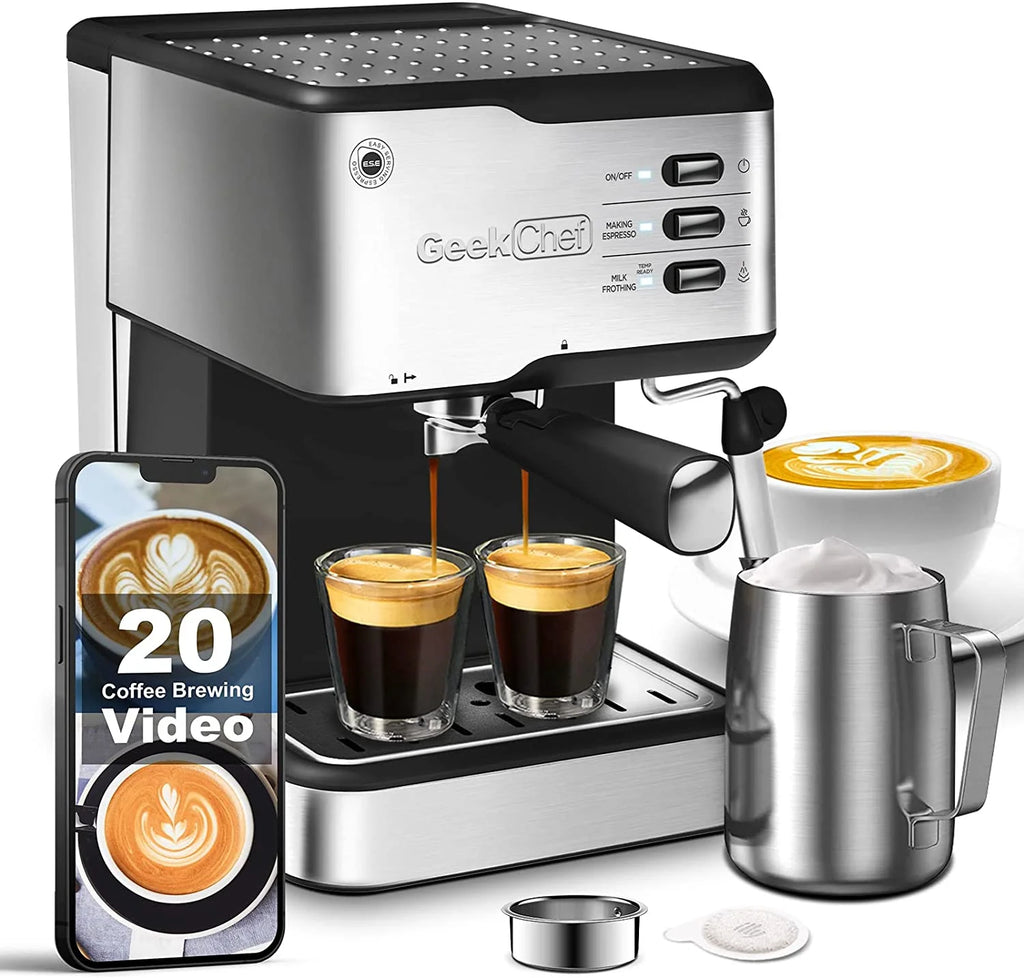 Black 20 Bar Espresso Coffee Machine with Milk Frother Steam Wand, 1.5L Water Tank P171