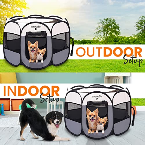 8-Panel Foldable Pet Playpen with Food/Water Bowl, Red Q4376
