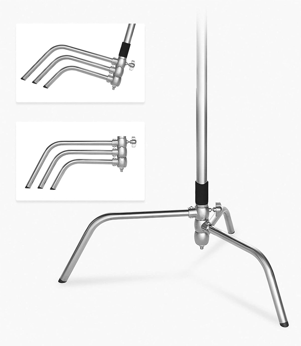 100% Stainless Steel Heavy Duty C Stand with Boom Arm, 2 Grip Head S7697