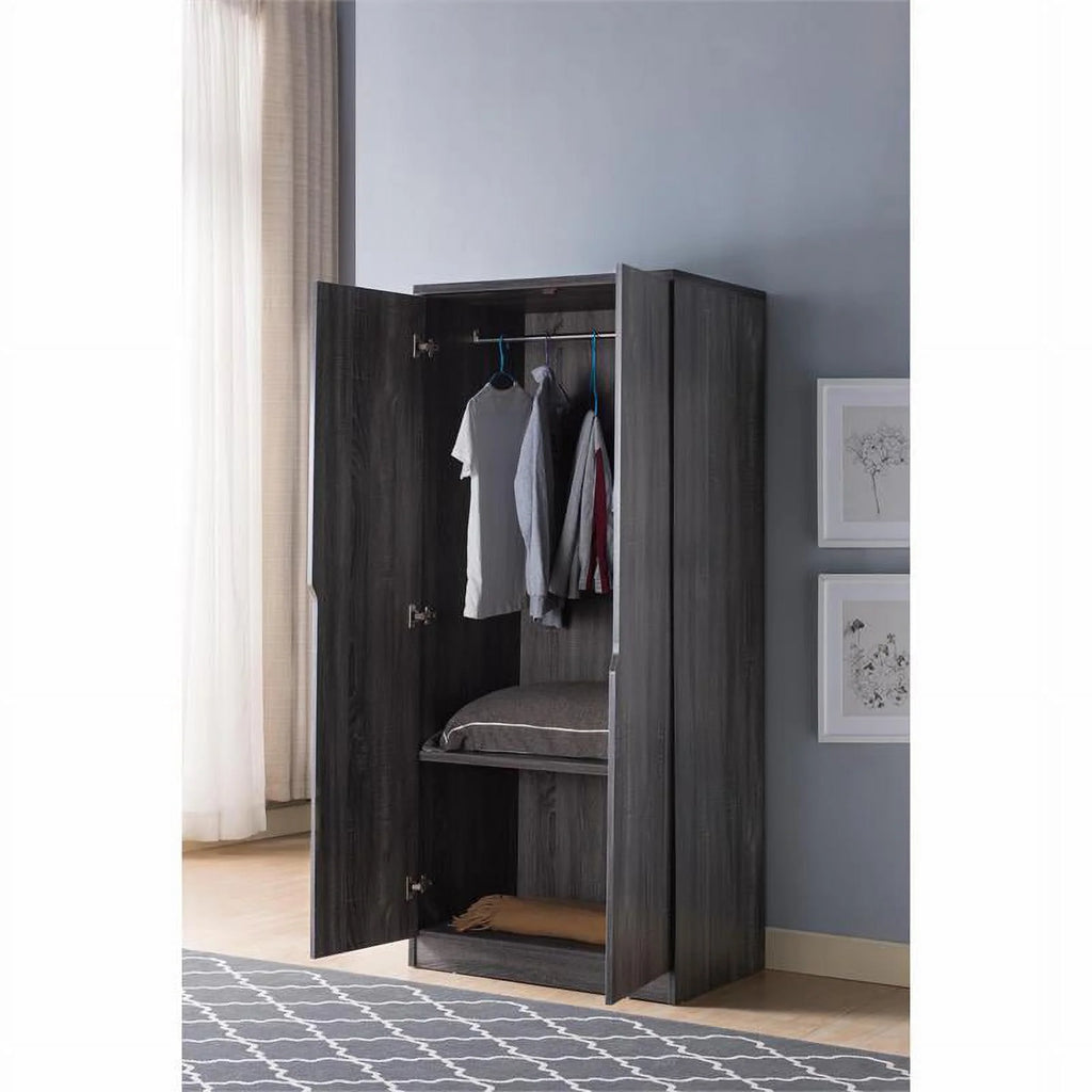 Contemporary Wood Wardrobe in Distressed Gray R6862