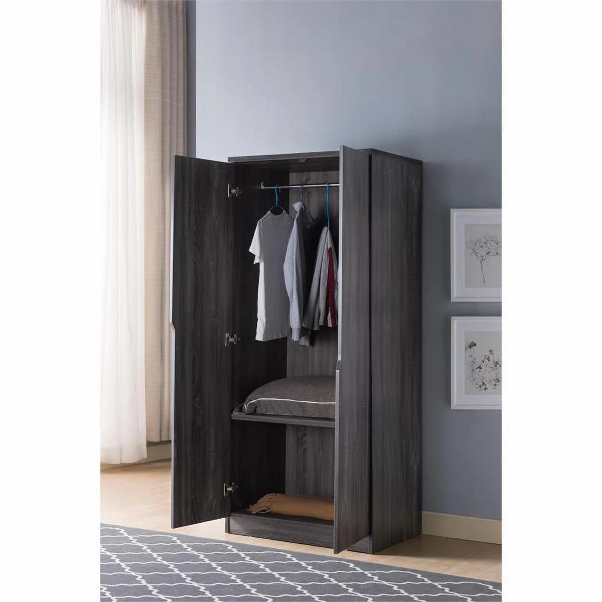 Contemporary Wood Wardrobe in Distressed Gray R6862