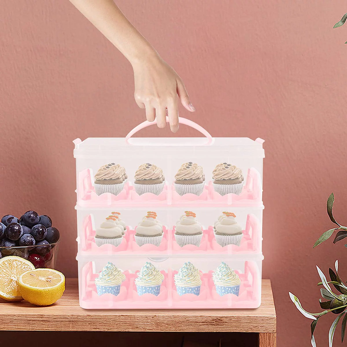 36 Grid 3 Tier Cupcake Carrier Holder Rack Pink L59295