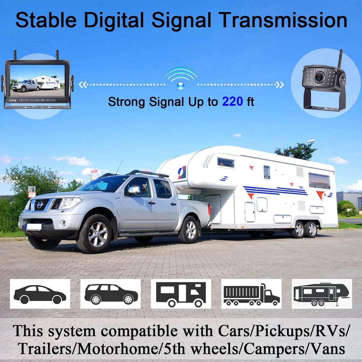 Wireless HD 1080P Backup Camera with 7 Inch Touch Key DVR Monitor F323