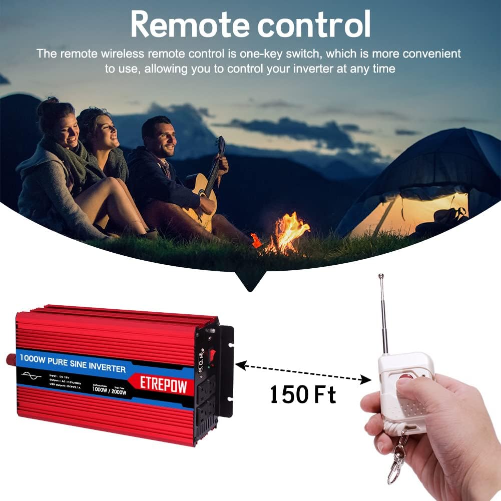 1000 Watt Pure Sine Wave Power Inverter 12V DC to 110V AC Z641