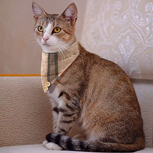 4 Pieces Breakaway Cat Collar Bandana with Plaid Scarf and Bowtie Bell C860