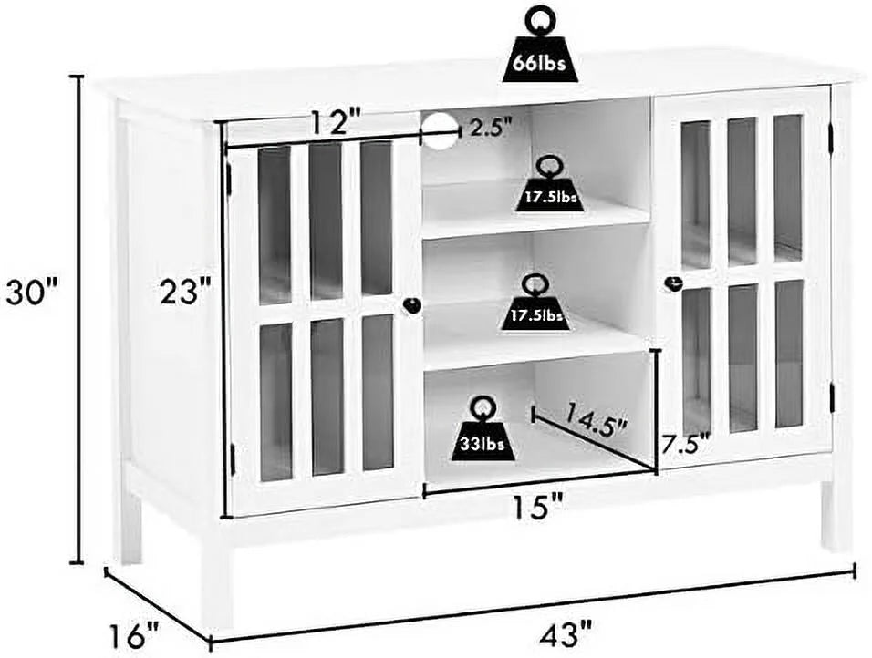 White Modern TV Stand up to 50 Inch with 2 Cabinets and 3 Open Shelves X123620