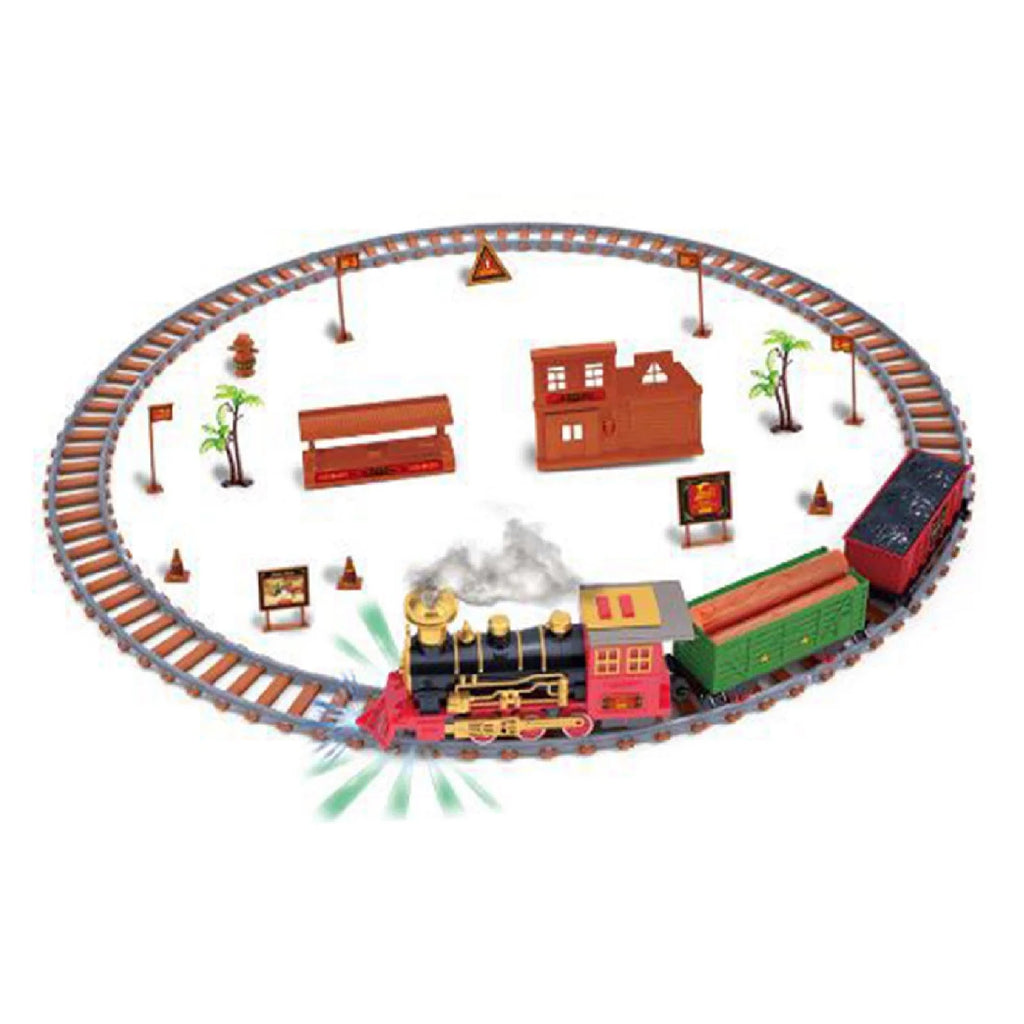 Toy Train Set With Lights And Sounds Steam Smoke Railway Tracks Battery Operated O108