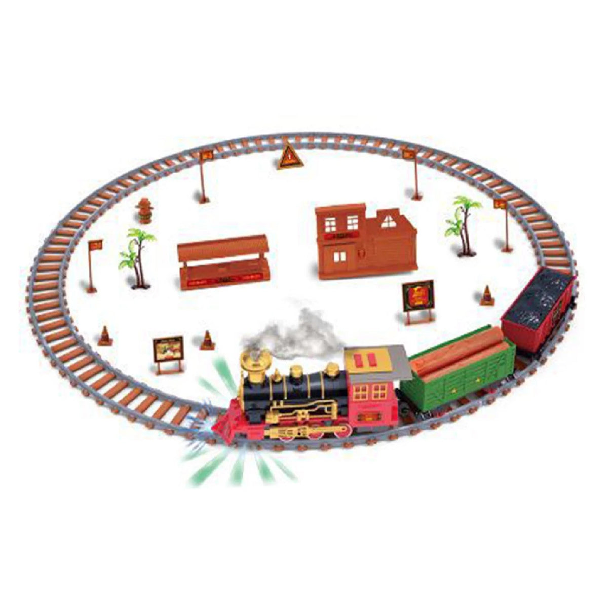 Toy Train Set With Lights And Sounds Steam Smoke Railway Tracks Battery Operated O108