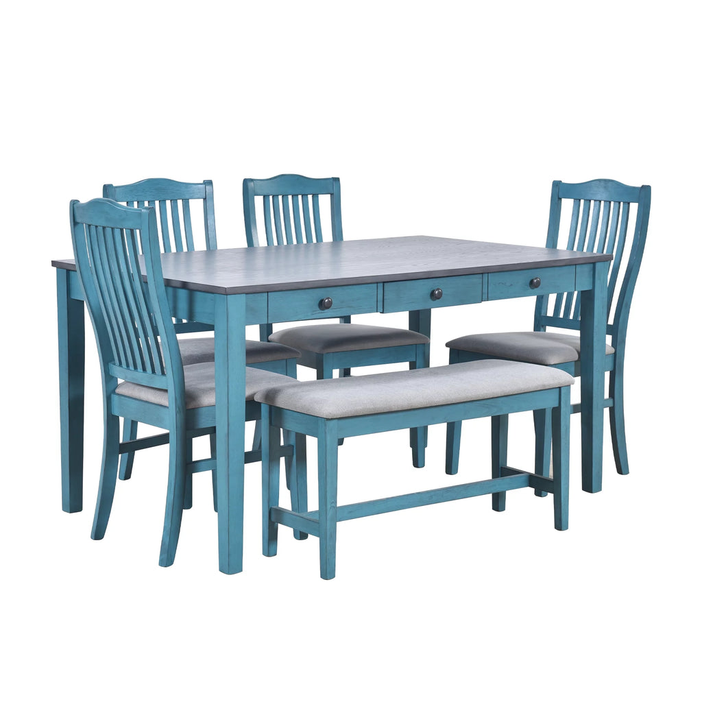 6 Piece Wood Dining Table Set with 4 Upholstered Chairs and Bench H997