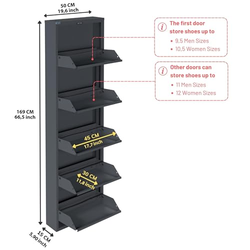 5 Tier Metal Shoe Cabinet with Cover, Anthracite S8957