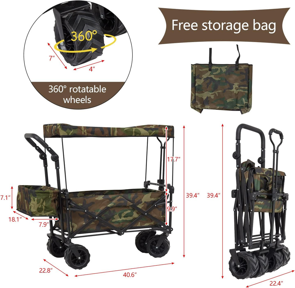 Camouflage Folding Utility Wagon Cart with Removable Canopy U3239