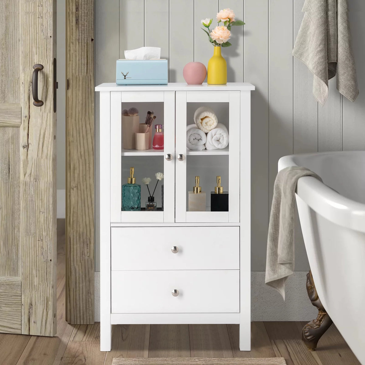 White Free Standing Bathroom Cabinet with Drawer and Shelf Z9640