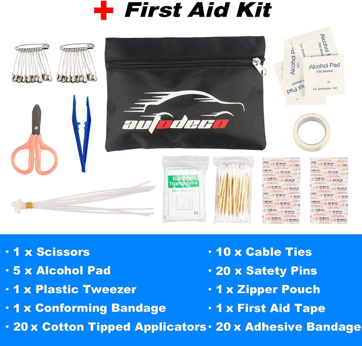 118-Piece Car Roadside Emergency Kit with Jumper Cables Portable Air Compressor Tow Strap Hammer Shovel E23195