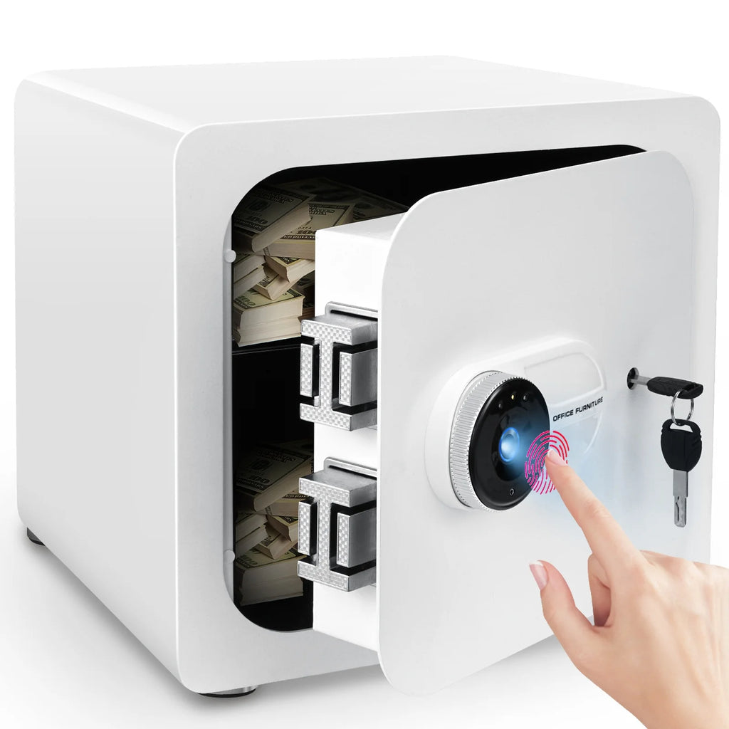1.8 Cub White Safe Box with Fingerprint and Removable Shelf U282