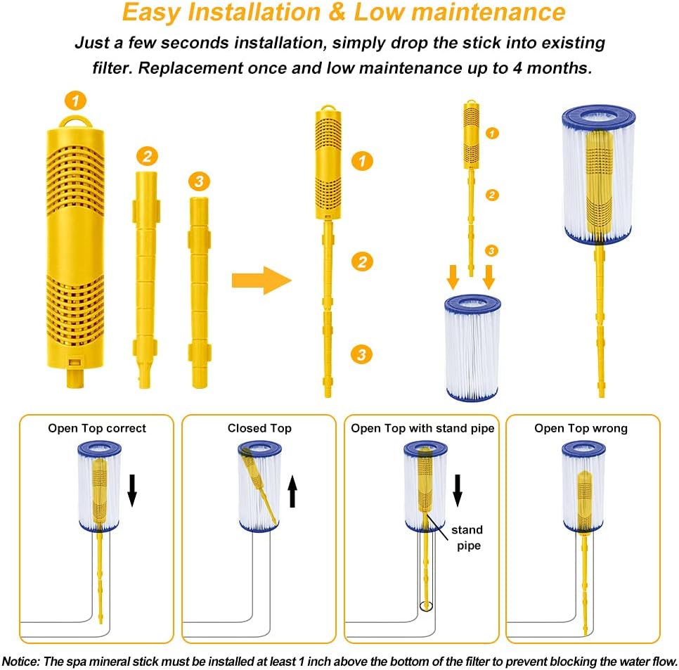 Spa Mineral Stick 4 Pack Hot Tub Filter with 4 Months Lifetime Cartridge Universal (Yellow) Pack of 2 B119083
