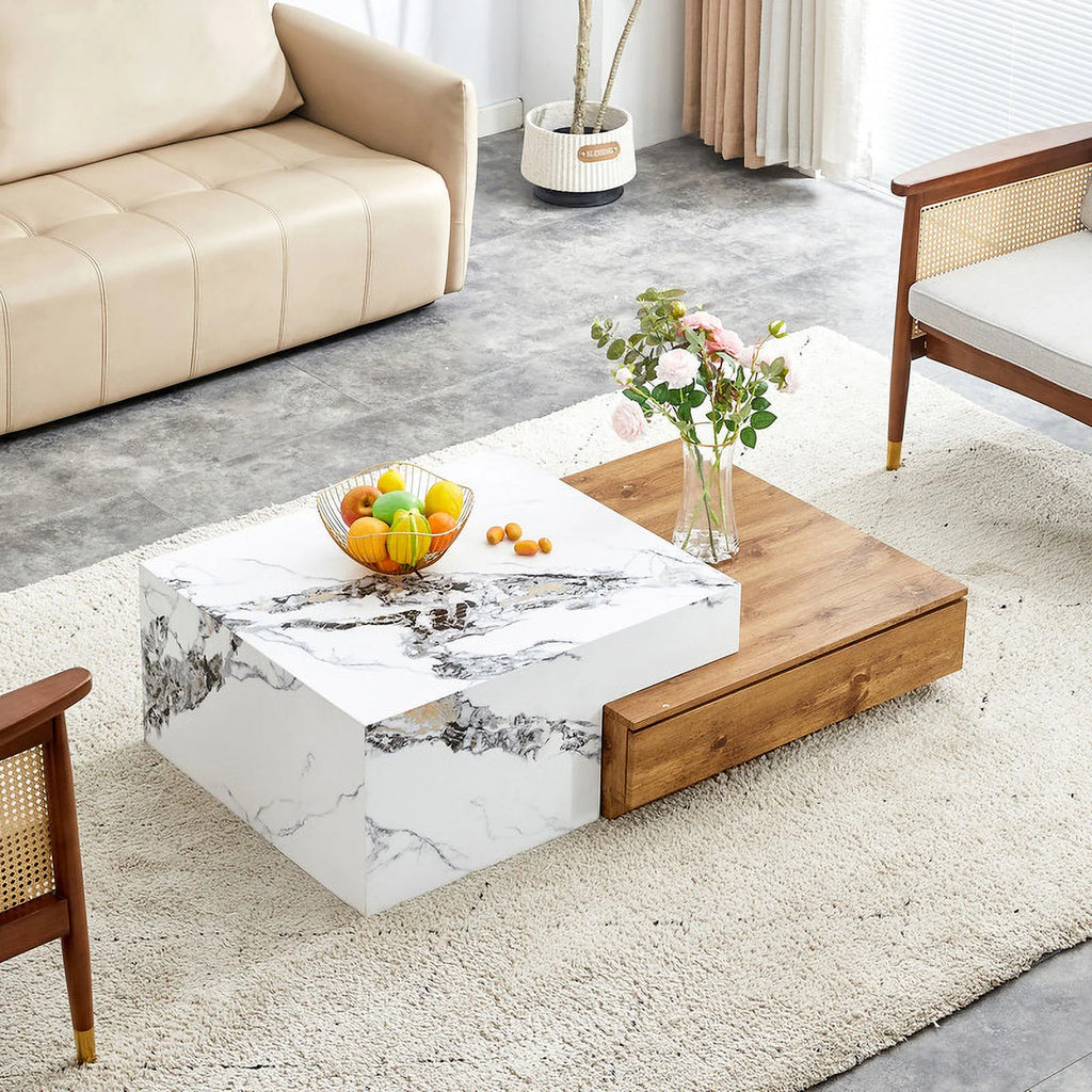 Modern Coffee Table with 2 Drawers White Finish A37413