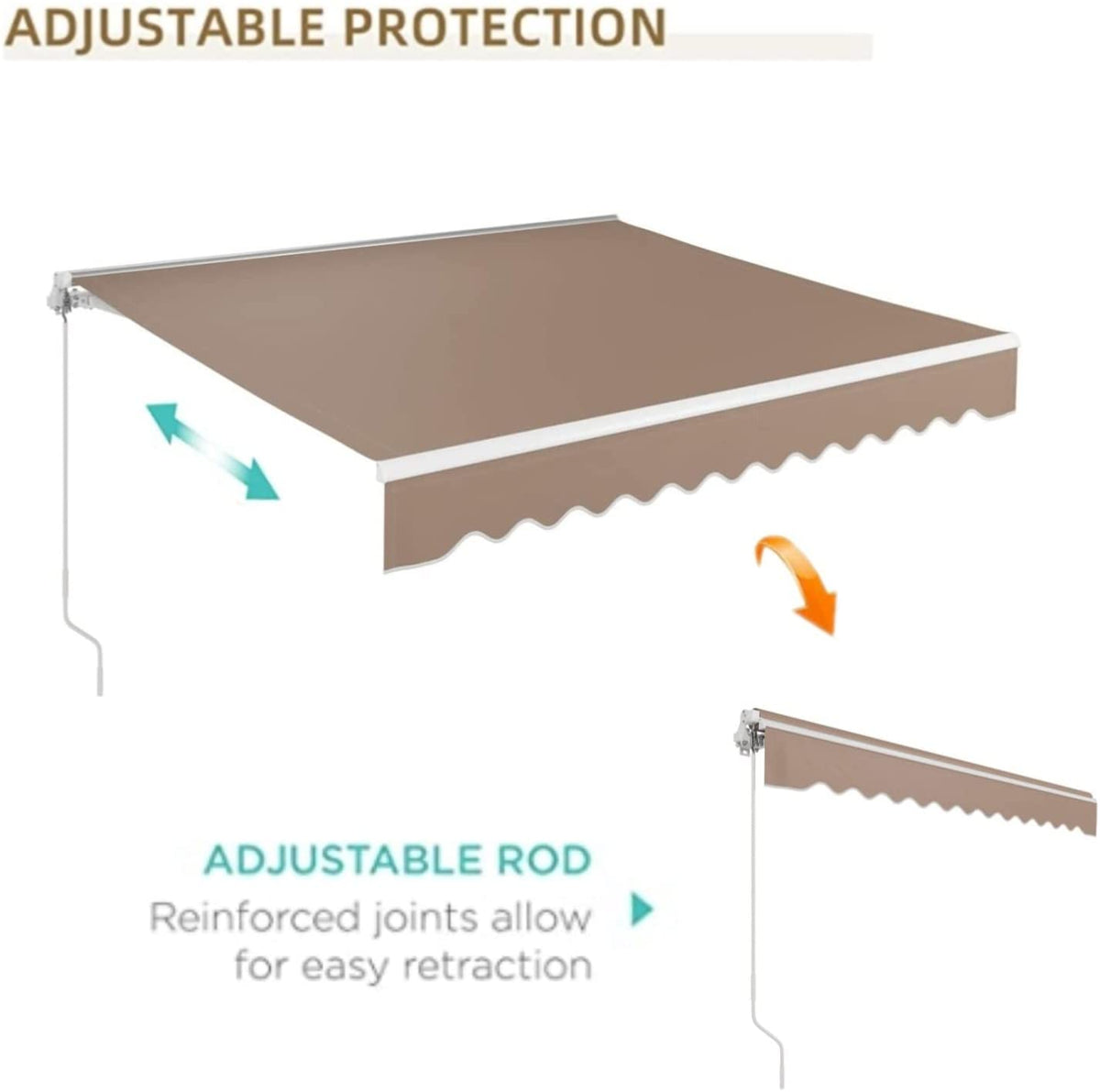 10' x 8.2' Manual Retractable Patio Awning with Aluminum Frame N63648