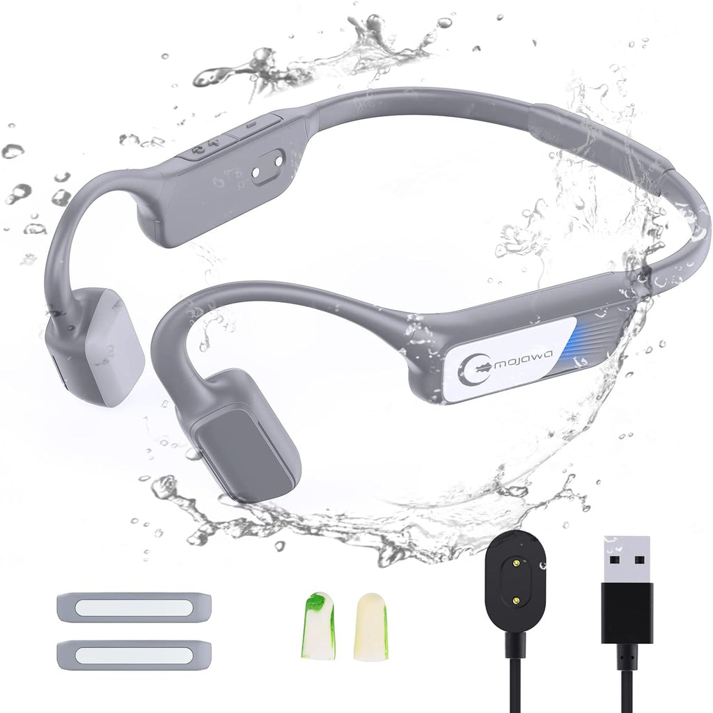 Bone Conduction Wireless Bluetooth Open-Ear Headphones with Mic, IP67 Waterproof Earphones (Grey) Z481365