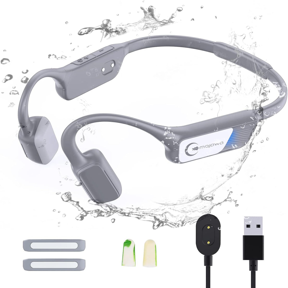 Bone Conduction Wireless Bluetooth Open-Ear Headphones with Mic, IP67 Waterproof Earphones (Grey) Z481365