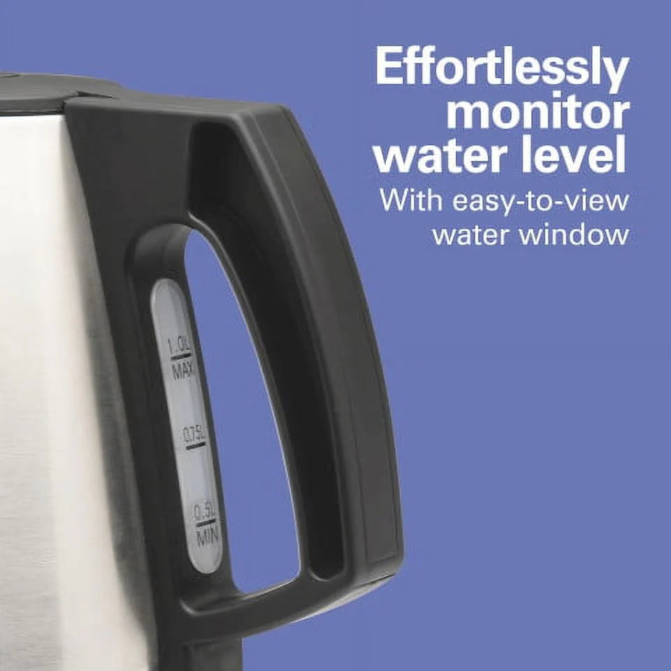 1 Liter Stainless Steel and Black Electric Kettle H346