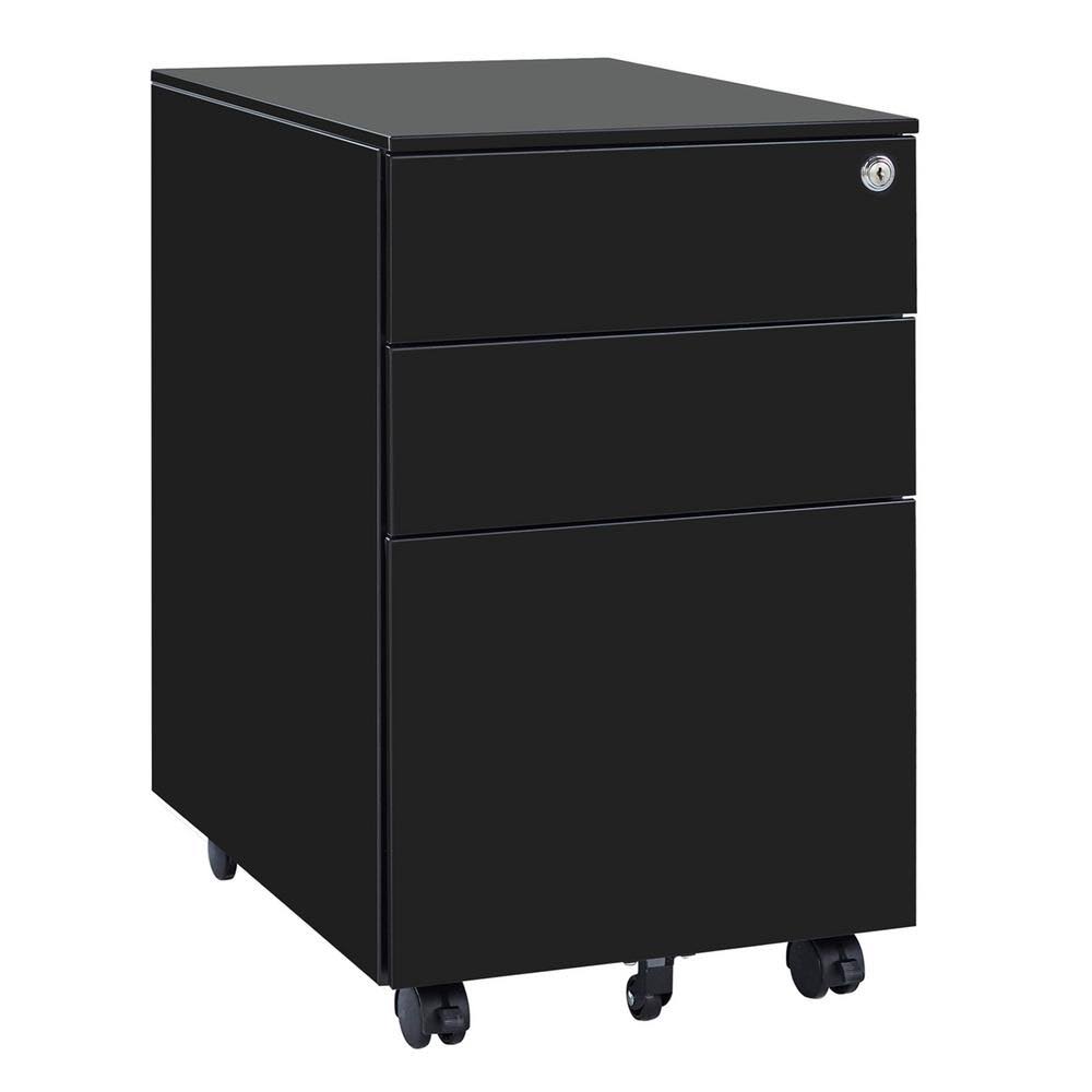 Black Movable File Cabinet with 3-Drawer K118