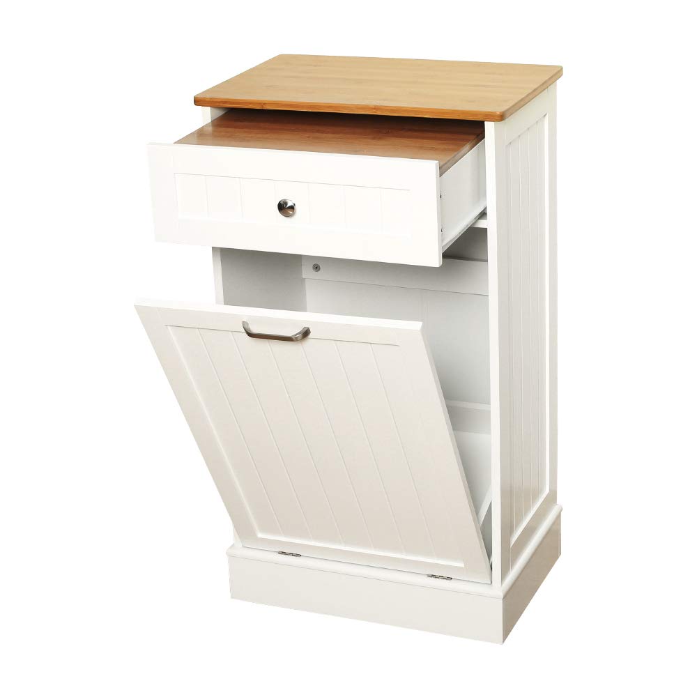 White Tilt Out Trash Cabinet with Cutting Board B676890