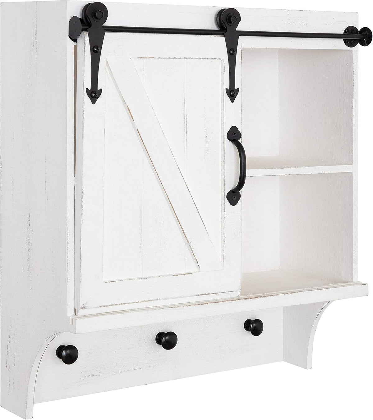 White Farmhouse Cabinet Wall Organizer with Sliding Barn Door and 3 Knobs X309