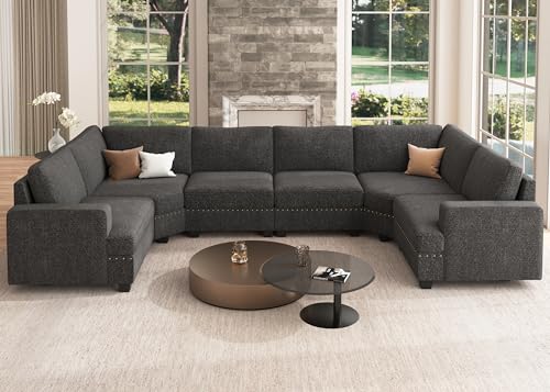 Oversized Modular Sectional Sofa, 135.6 inch, Dark Grey J239
