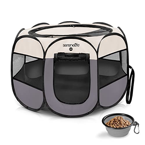 8-Panel Foldable Pet Playpen with Food/Water Bowl, Red Q4376