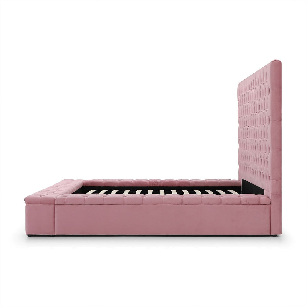 Pink Velvet Upholstered Platform Queen Bed F544742