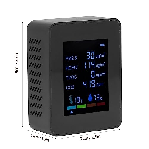 6 in 1 CO2 Meter Humidity Temperature PM2.5 TVOC HCHO Detector Black M381