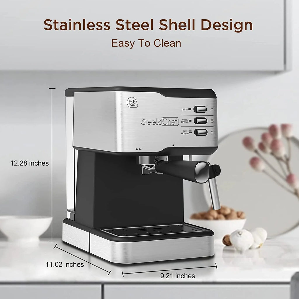 Black 20 Bar Espresso Coffee Machine with Milk Frother Steam Wand, 1.5L Water Tank P171