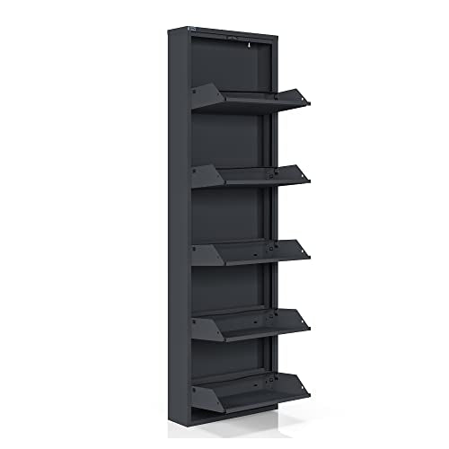 5 Tier Metal Shoe Cabinet with Cover, Anthracite S8957