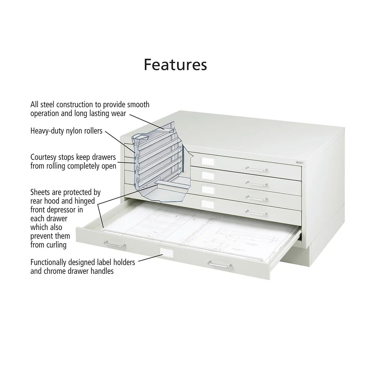 Light Gray 5 Drawer Metal Flat File Cabinet L51481
