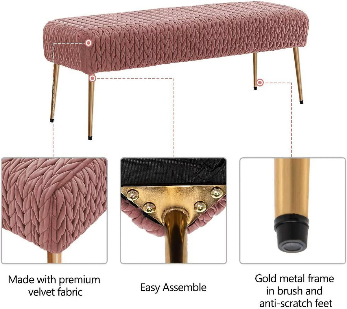 Pink Velvet Upholstered Ottoman Bench J71037